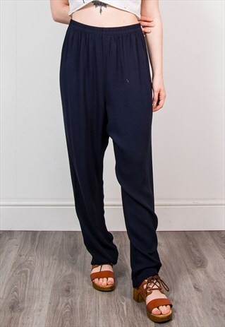 VINTAGE NAVY BLUE WIDE LEG SUMMER TROUSERS