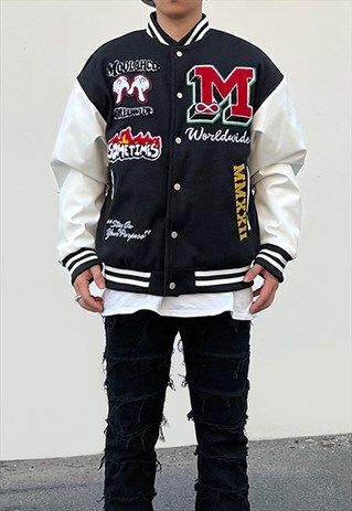 BLACK OVERSIZED BASEBALL VARSITY JACKET