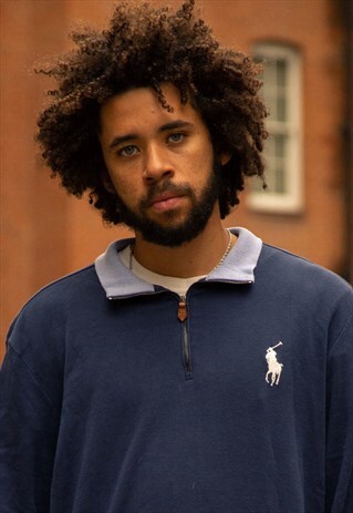 RALPH LAUREN QUARTER ZIP SWEATSHIRT IN NAVY, BLUE AND WHITE