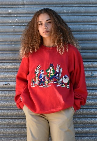 LOONEY TUNES WARNER BROS.INC. EMBROIDERED RED SWEATER JUMPER
