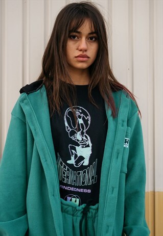 FLEECE IN GREEN WITH HOODIE AND BUTTONS