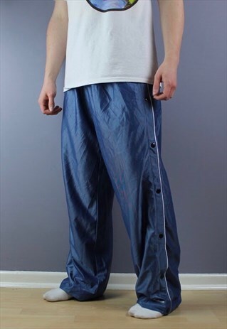 VINTAGE REEBOK POPPER JOGGERS IN BLUE WITH EMBROIDERY