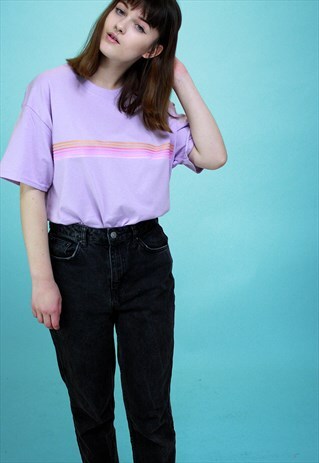 PINK FADED RAINBOW STRIPE LILAC T-SHIRT