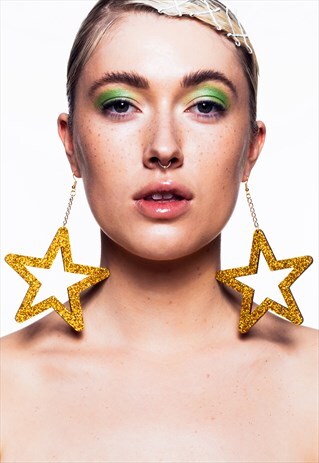 GOLD HOLOGRAPHIC GLITTER XL STAR EARRINGS