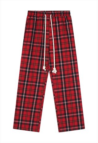 Tartan check joggers gingham pants skater trousers in red