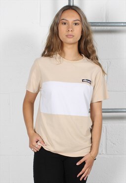 Vintage Ellesse T-Shirt in Beige with Spell Out Logo Small