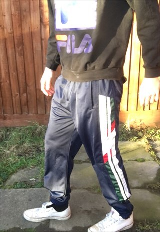 VINTAGE TRACK PANTS JOGGERS NAVY BLUE M SLIM-FIT SPORTS