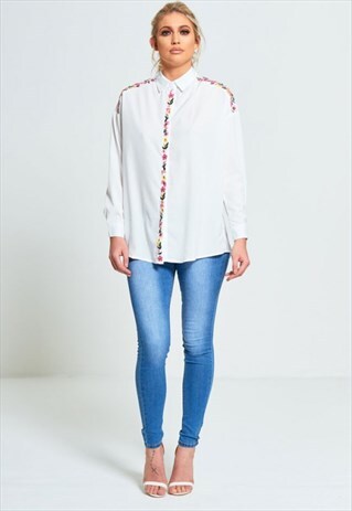 WHITE FLORAL EMBROIDERED SHIRT