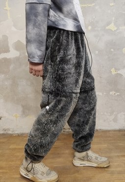 Detachable python fleece joggers handmade y2k snake shorts