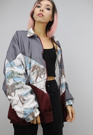 VINTAGE 80S/90S OVERSIZED PATTERNED SHELL WINDBREAKER JACKET