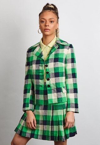 RARE VINTAGE 70'S GREEN CHECK CO-ORD SET
