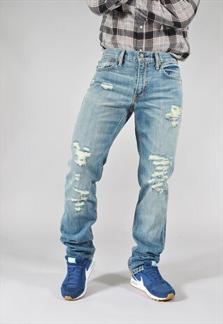 VINTAGE LEVI'S 511 MID BLUE DISTRESSED SLIM STRAIGHT JEANS