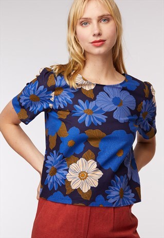PRINCESS HIGHWAY BLUE & GOLD FLORAL TOP