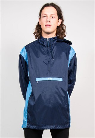 VINTAGE 90'S BLUE NIKE LIGHTWEIGHT HOODED WINDBREAKER JACKET