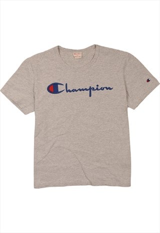 Vintage 90's Champion T Shirt Spellout Short Sleeves Grey