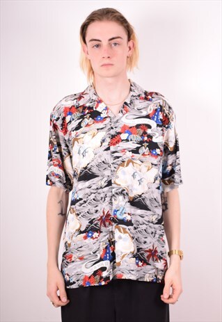 MENS VINTAGE CRAZY PRINT SHIRT MEDIUM MULTI 90S