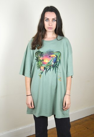 90'S VINTAGE LIGHT GREEN ROYAL CARIBBEAN PRINTED T SHIRT