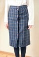 NAVY BROWN CHECKED WOOL SKIRT