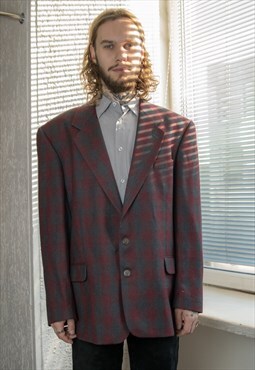 Vintage 80's Grey/Red Checked Wool Blazer