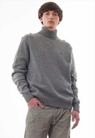 VINTAGE POLO RALPH LAUREN TURTLENECK SWEATER 90S GREY