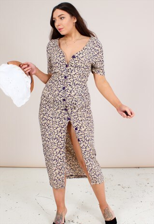 VINTAGE 80S FLORAL PRINT MIDI DRESS