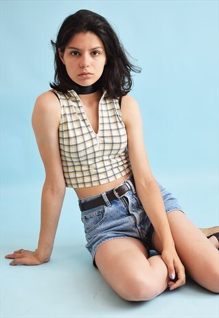 90'S RETRO CHECKED PRINT KITSCH CROP TOP