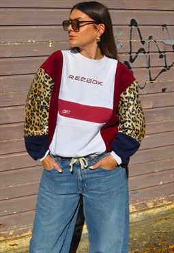 Y2K vintage reworked Reebok burgundy leopard sweatshirt