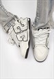 CHUNKY SOLE TRAINERS RETRO PATCH SNEAKERS SKATE SHOES WHITE