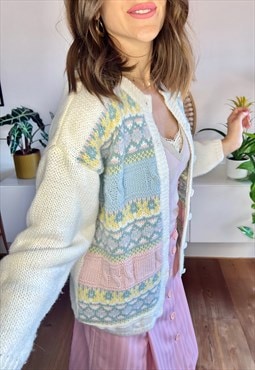 1970's vintage multicolor pastel knit cardigan