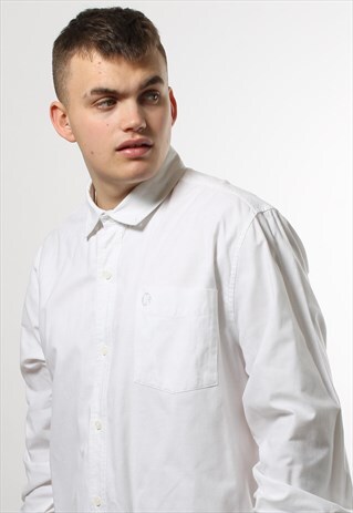 VINTAGE KICKERS WHITE BUTTON UP CASUAL PLAIN SHIRT