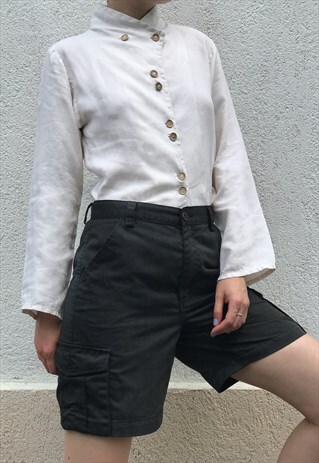 AMAZING IVORY WHITE LINEN SHIRT WITH WOOD BUTTONS