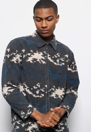 VINTAGE FILA LOGO COLLARED FLEECE ZIP UP BLUE PATTERN