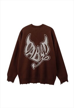 Graffiti sweater knitted grunge jumper old slogan top brown