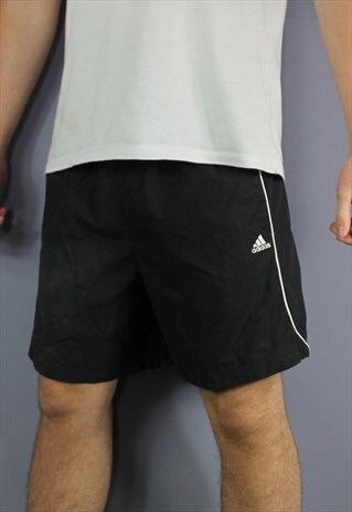 VINTAGE ADIDAS SHORTS IN BLACK WITH POCKETS, EMBROIDERED LOG