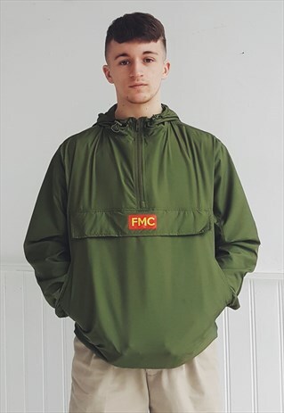 OVERSIZED HALF ZIP HOODED WINDBREAKER OLIVE GREEN