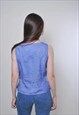 VINTAGE CUTE BLUE TANK ATOP WITH FLOWERS 