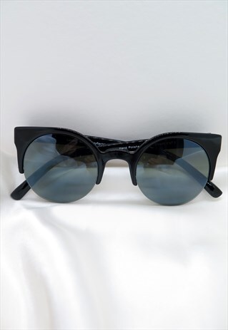 BLACK ROUND HALF FRAME SUNGLASSES UV400