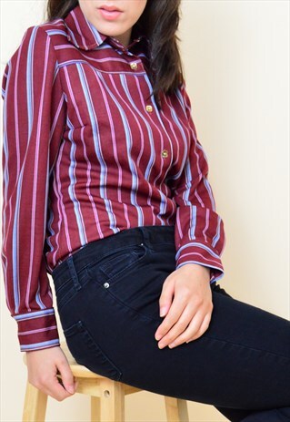 VINTAGE 70S RETO STRIPED SHIRT IN MAROON