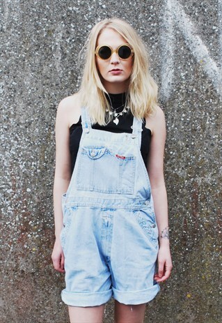 VINTAGE 90S BLEACH SHORT DUNGAREES