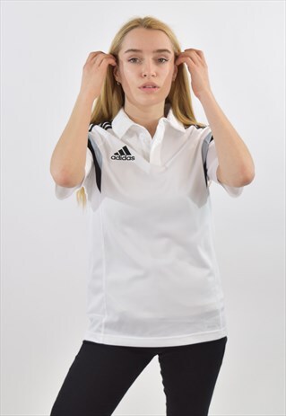 VINTAGE 90S WHITE ADIDAS POLO T SHIRT