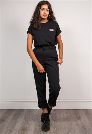 VTG 90'S BLACK HIGH WAIST DICKIES TAPERED REWORK TROUSERS