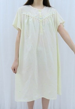 90s Vintage Cream Polka Dot Embroidered Dress (Size XL)