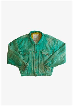 Vintage 1980s Industrial Lime Green Leather Jacket