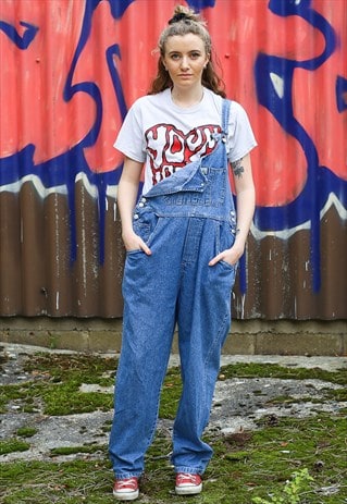 VINTAGE FULL LENGTH DUNGAREES WITH EMBROIDERED POCKET