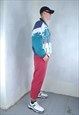 VINTAGE 80'S DISCO BAGGY ABSTRACT TRACK BOMBER JACKET WHITE 