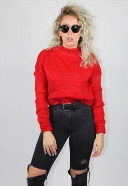 Vintage red knitted high neck jumper