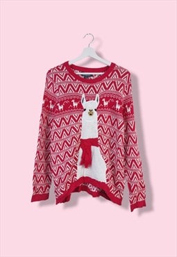 Vintage Jumper Christmas Lama in Red XL