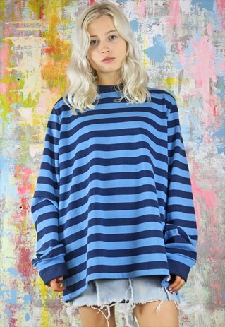 OVERSIZED JUMPER IN NARROW BLUE N BLUE STRIPES