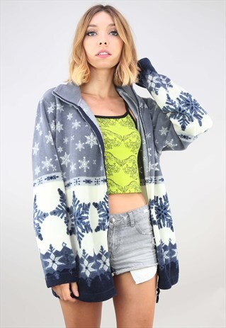 VINTAGE OVERSIZED ZIP UP PATTERNED FESTIVAL FLEECE