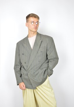 Vintage grey striped classic 80's suit blazer